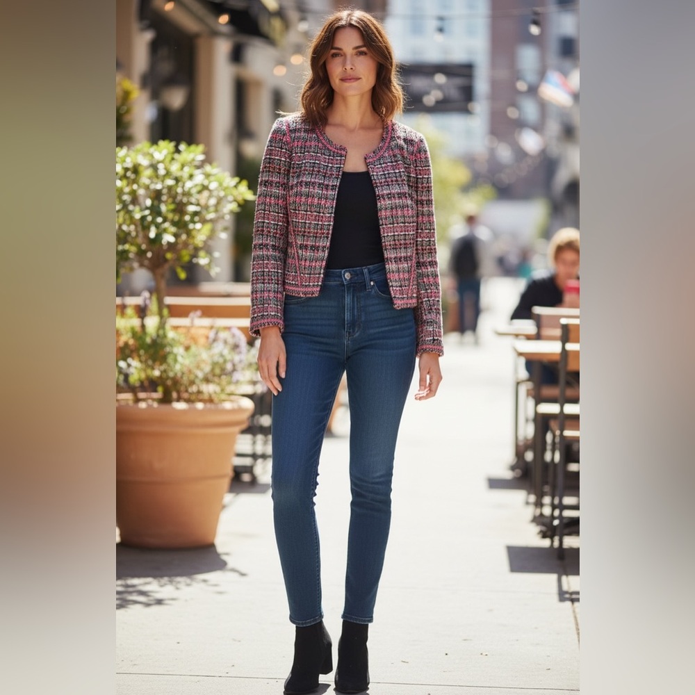Milly Multicolor Tweed Zip Jacket with Pink Accents